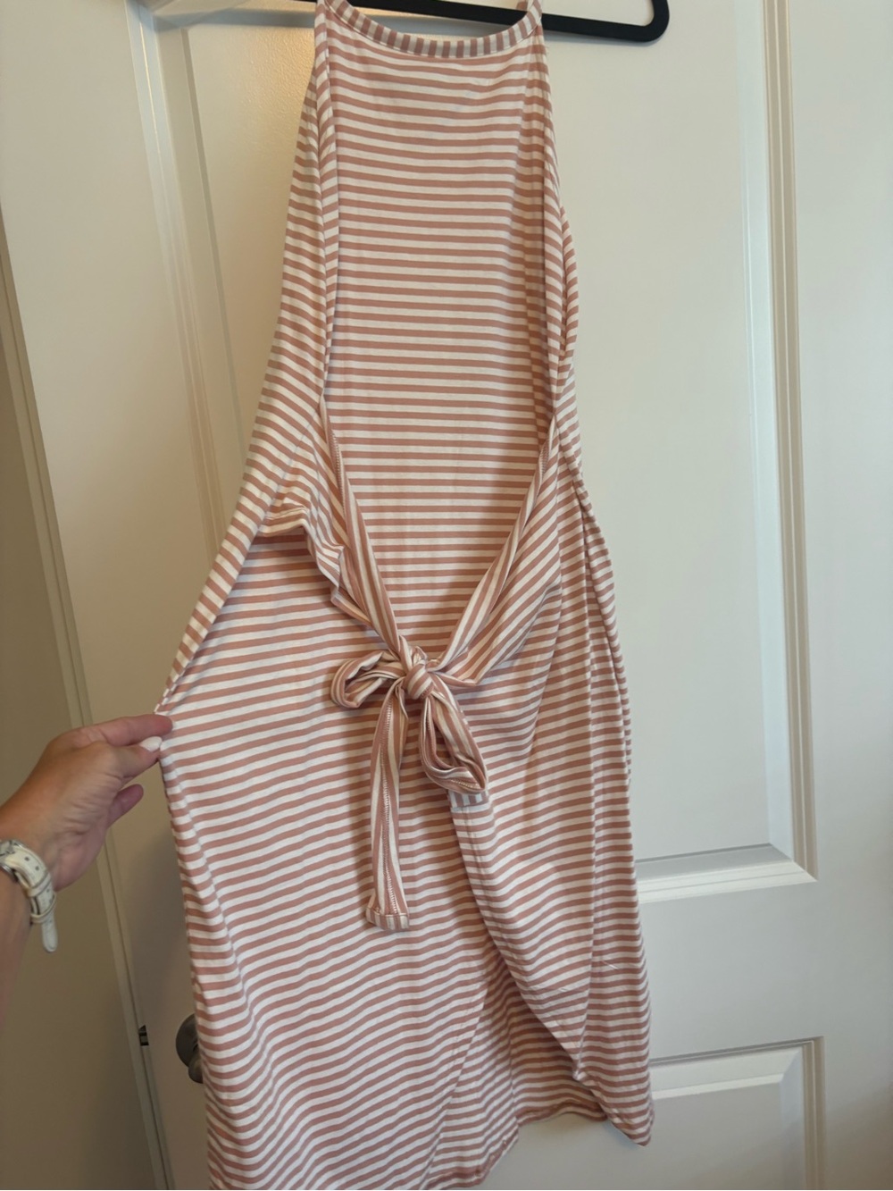 Striped Sleeveless Tie-Back Dress in Blush